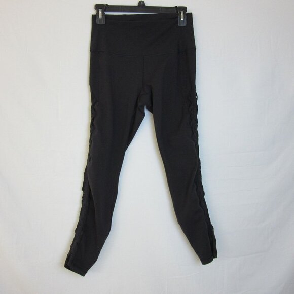 Lululemon Leggings Black Braided Mesh Gym Athletic Comfy 7/8 Length Women's 8 - Picture 1 of 7